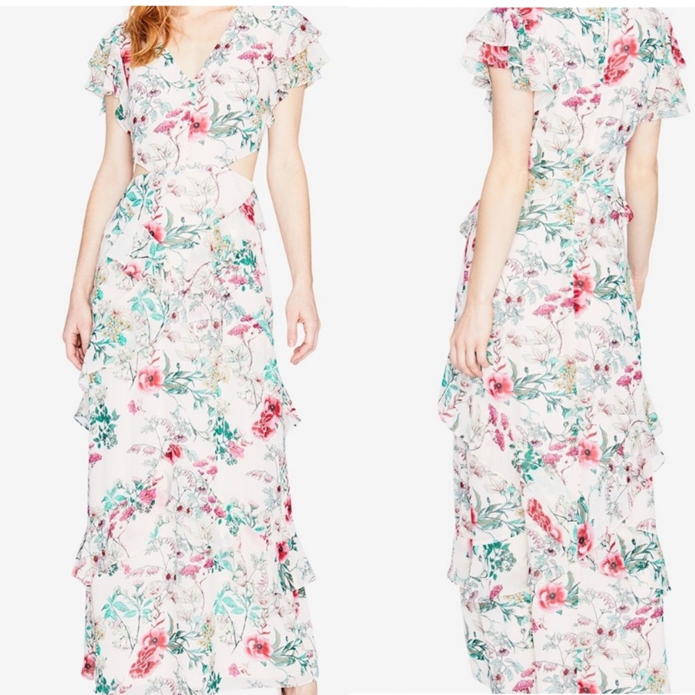 Rachael Rachel Roy Floral Side Cut out Maxi Ruffle Dress Sz 6 Event Vacation